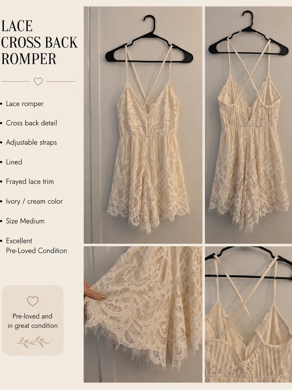 Ivory Lace Cross-Back Romper - Feminine Summer Dress - Picture 1 of 1